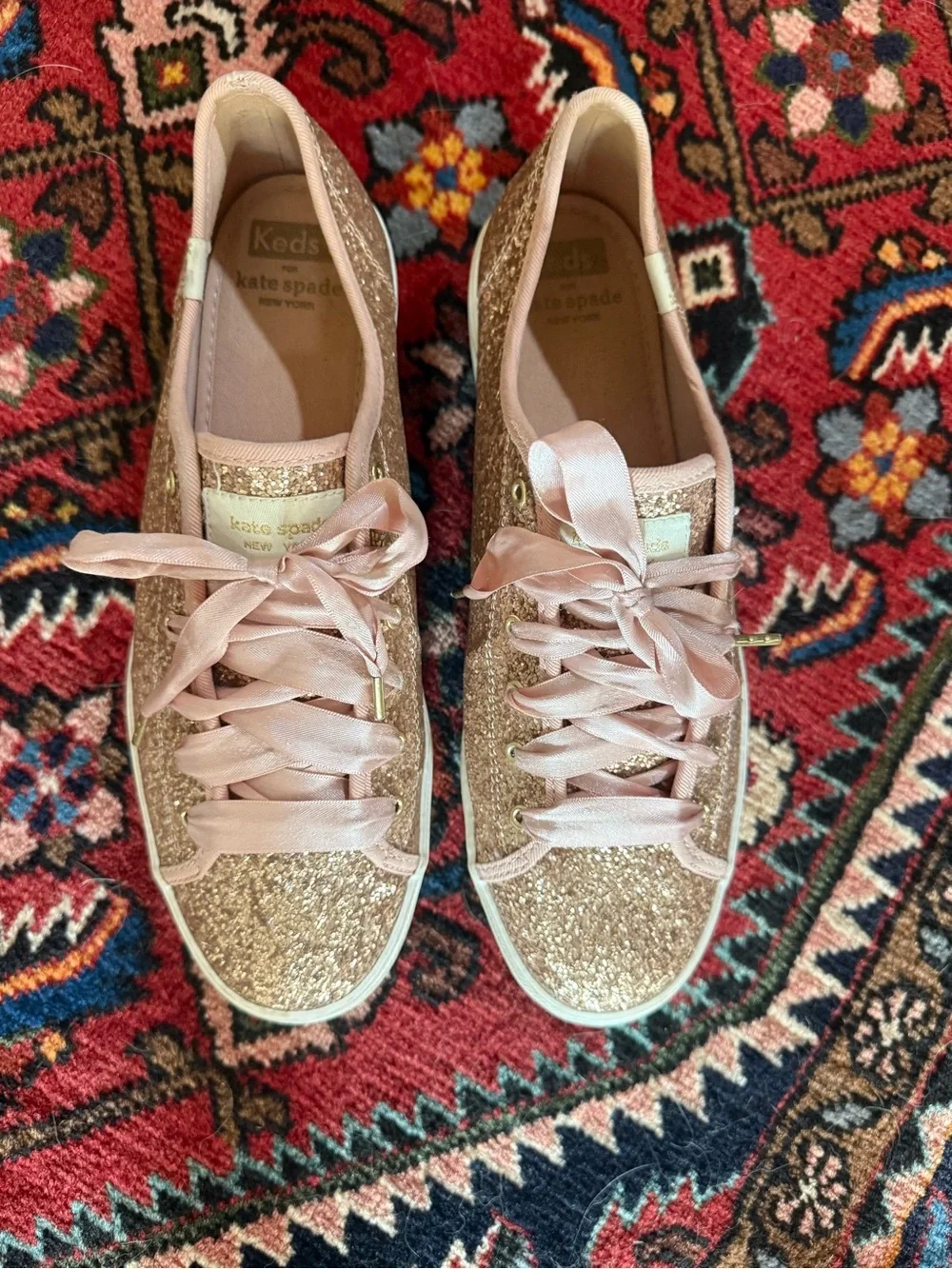 Kate Spade Keds Glitter Low-Top Sneakers in Rose Gold